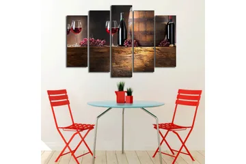 Stor Canvastavla i 5 delar 105x70 cm - Viner och druvor i en rustik miljö - Röd / Brun / Lila - Inredning - Tavlor & posters - Canvastavla