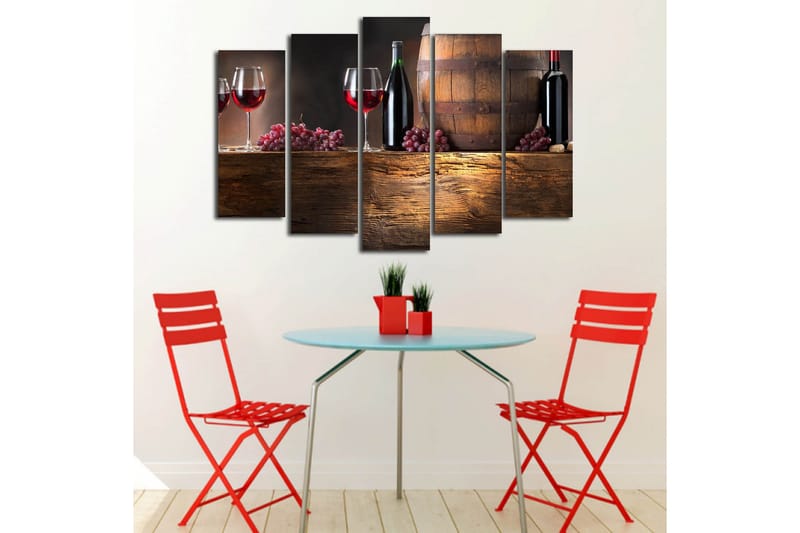 Stor Canvastavla i 5 delar 105x70 cm - Viner och druvor i en rustik miljö - Röd / Brun / Lila - Inredning - Tavlor & posters - Canvastavla