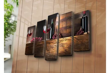 Stor Canvastavla i 5 delar 105x70 cm - Viner och druvor i en rustik miljö - Röd / Brun / Lila - Inredning - Tavlor & posters - Canvastavla