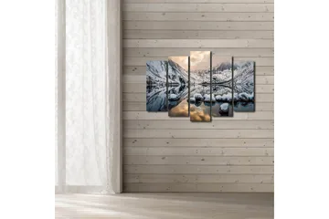 Stor Canvastavla i 5 delar 105x70 cm - Vinterlandskap med snöklädda berg och spegelblanka sjöar - Vit / Blå / Grå - Inredning - Tavlor & posters - Canvastavla