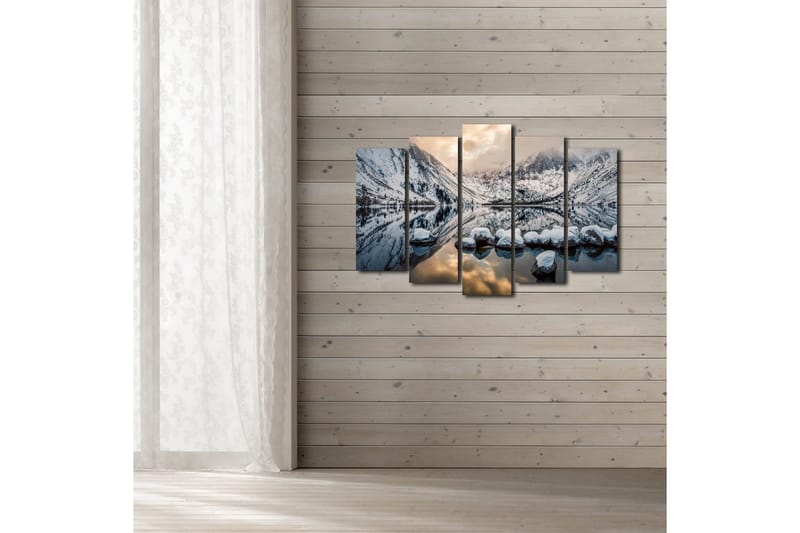 Stor Canvastavla i 5 delar 105x70 cm - Vinterlandskap med snöklädda berg och spegelblanka sjöar - Vit / Blå / Grå - Inredning - Tavlor & posters - Canvastavla