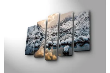 Stor Canvastavla i 5 delar 105x70 cm - Vinterlandskap med snöklädda berg och spegelblanka sjöar - Vit / Blå / Grå - Inredning - Tavlor & posters - Canvastavla