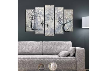 Stor Canvastavla i 5 delar 105x70 cm - Vinterlandskap med snöklädda träd - Vit / Grå / Svart - Inredning - Tavlor & posters - Canvastavla