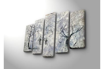 Stor Canvastavla i 5 delar 105x70 cm - Vinterlandskap med snöklädda träd - Vit / Grå / Svart - Inredning - Tavlor & posters - Canvastavla