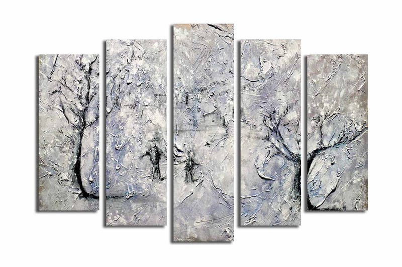 Stor Canvastavla i 5 delar 105x70 cm - Vinterlandskap med snöklädda träd - Vit / Grå / Svart - Inredning - Tavlor & posters - Canvastavla