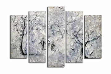 Stor Canvastavla i 5 delar 105x70 cm - Vinterlandskap med snöklädda träd - Vit / Grå / Svart - Inredning - Tavlor & posters - Canvastavla