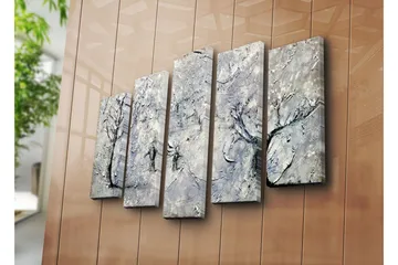 Stor Canvastavla i 5 delar 105x70 cm - Vinterlandskap med snöklädda träd - Vit / Grå / Svart - Inredning - Tavlor & posters - Canvastavla