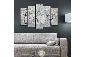 Stor Canvastavla i 5 delar 105x70 cm - Vinterlandskap med snöklädda träd - Vit / Grå / Svart - Inredning - Tavlor & posters - Canvastavla