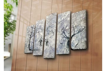 Stor Canvastavla i 5 delar 105x70 cm - Vinterlandskap med snöklädda träd - Vit / Grå / Svart - Inredning - Tavlor & posters - Canvastavla