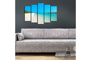Stor Canvastavla i 5 delar 105x70 cm - Paradislik strand med turkost vatten och palmträd - Blå / Turkos / Vit - Inredning - Tavlor & posters - Canvastavla