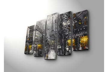 Stor Canvastavla i 5 delar 105x70 cm - Parisisk stadsbild med Eiffeltornet i skymningen - Grå / Svart / Guld - Inredning - Tavlor & posters - Canvastavla