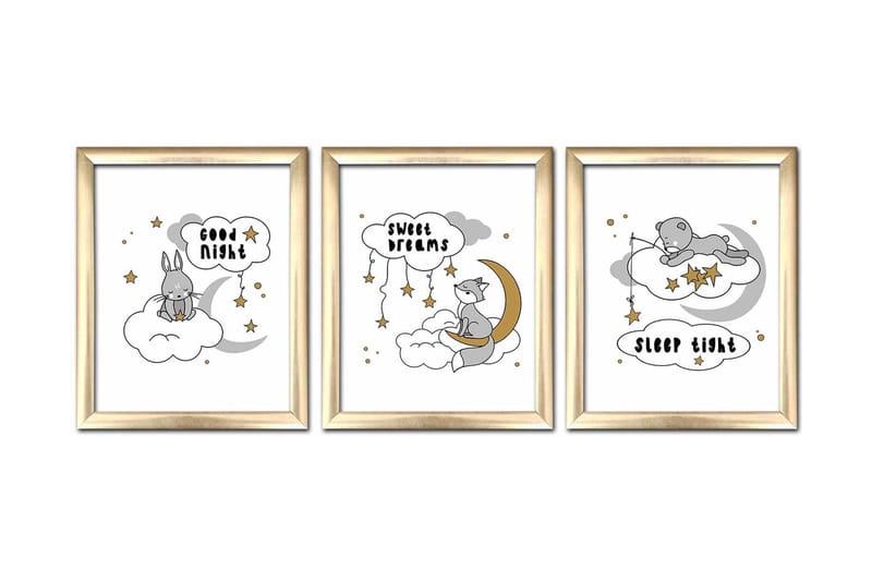 Tavla Animal med Ram 3-pack Flerfärgad, 23,5x28,5 cm