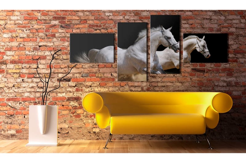 Tavla Animal World- White Horses Galloping 100x45 - Artgeist sp. z o. o. - Canvastavla