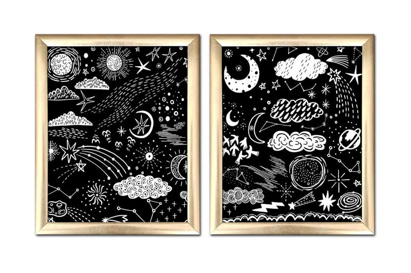 Tavla Astrology med Ram 2-pack Flerfärgad, 23,5x28,5 cm