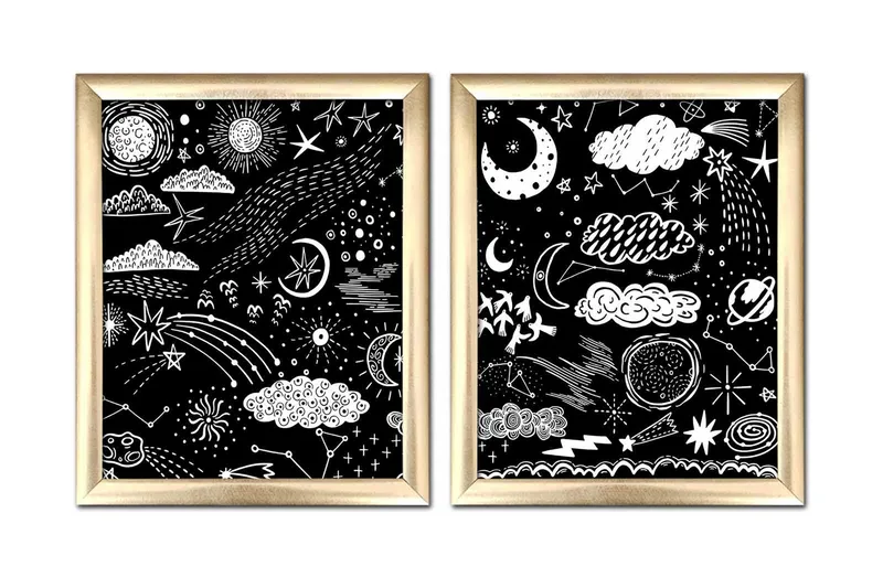 Tavla Astrology med Ram 2-pack Flerfärgad, 23,5x28,5 cm