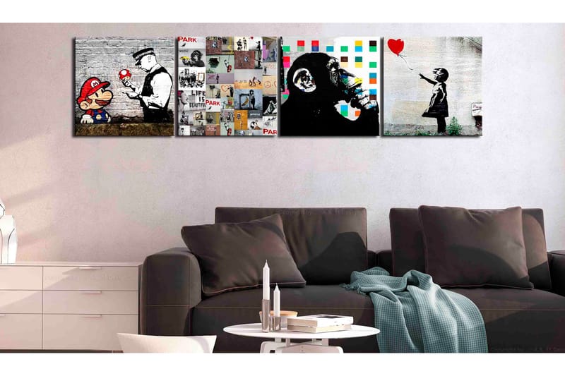 Tavla Banksy Collage (4 Parts) 40x40 - Artgeist sp. z o. o. - Canvastavla