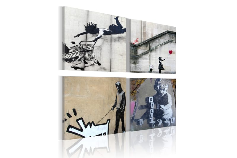 Tavla Banksy Fyra Orginal Idéer 40x40 - Artgeist sp. z o. o. - Canvastavla