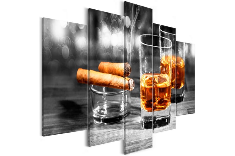 Tavla Cigars And Whiskey 5 Parts Wide 225x100 - Artgeist sp. z o. o. - Canvastavla