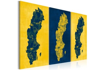 Tavla Målad karta över Sverige triptyk 90x60