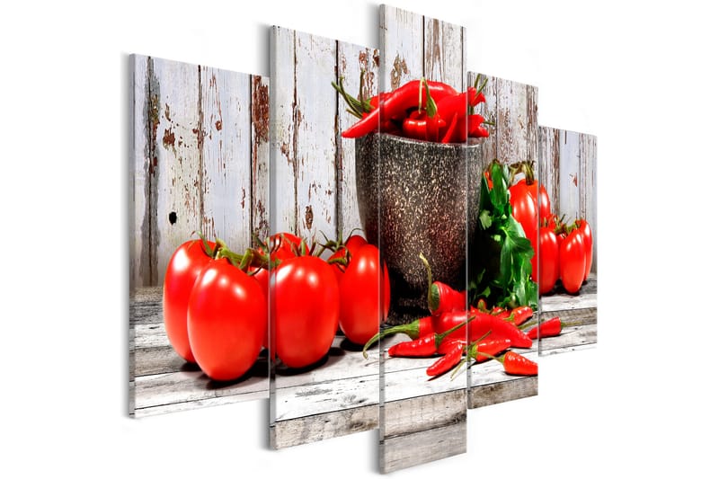 Tavla Red Vegetables 5 Parts Wood Wide 100x50 - Artgeist sp. z o. o. - Canvastavla