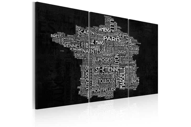 Tavla Text map of France triptych 90x60 - Artgeist sp. z o. o. - Canvastavla