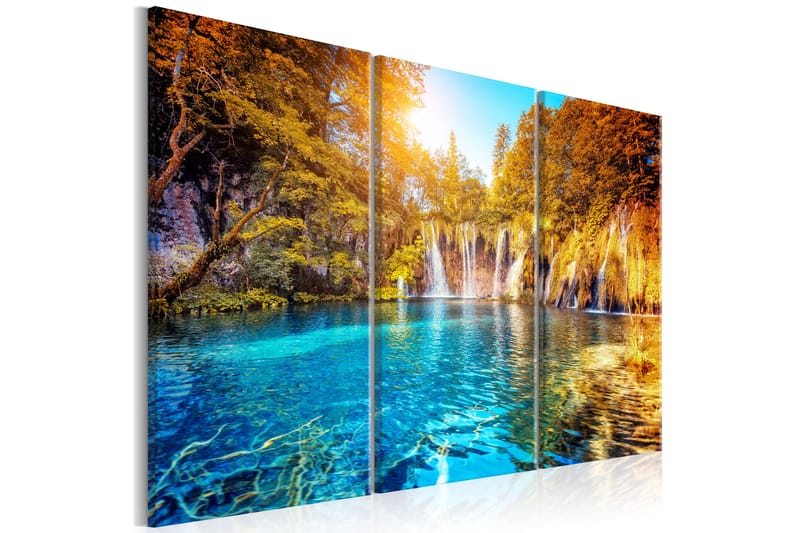 Tavla Waterfalls Of Sunny Forest 120x80 - Artgeist sp. z o. o. - Canvastavla