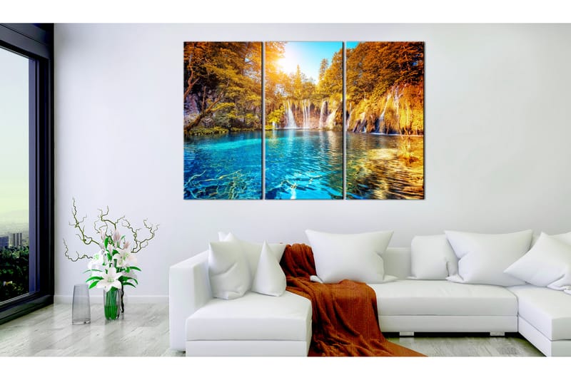 Tavla Waterfalls Of Sunny Forest 120x80 - Artgeist sp. z o. o. - Canvastavla