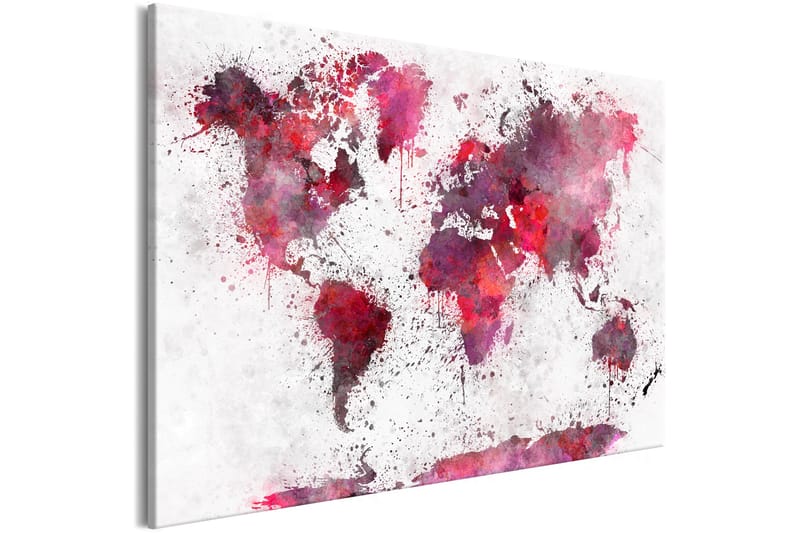 Tavla World Map: Red Watercolors (1 Part) Wide 90x60 - Artgeist sp. z o. o. - Canvastavla