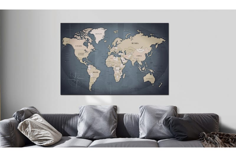 Tavla World Map: Shades of Grey 120x80 - Artgeist sp. z o. o. - Canvastavla