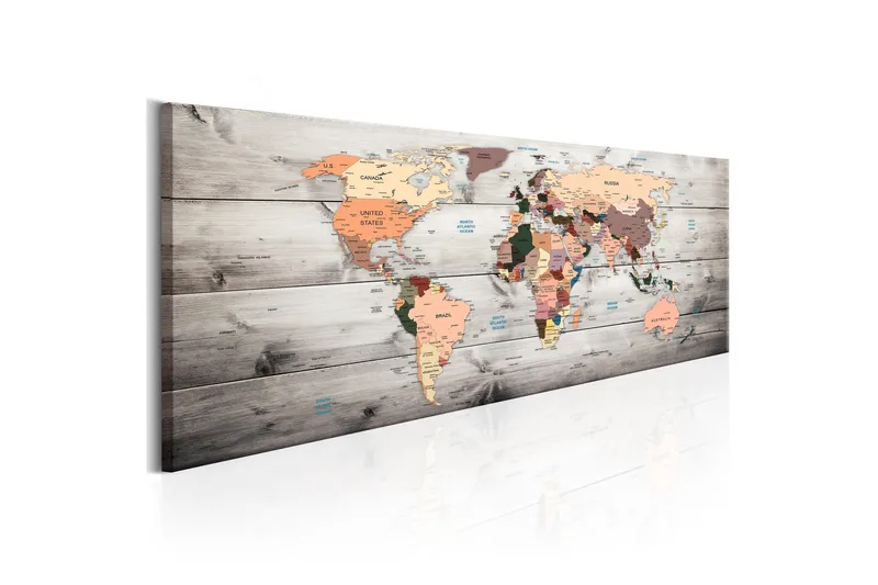 Tavla World Maps Wooden Travels VALUE_MISSING_2 120x40 - Inredning - Tavlor & posters - Canvastavla