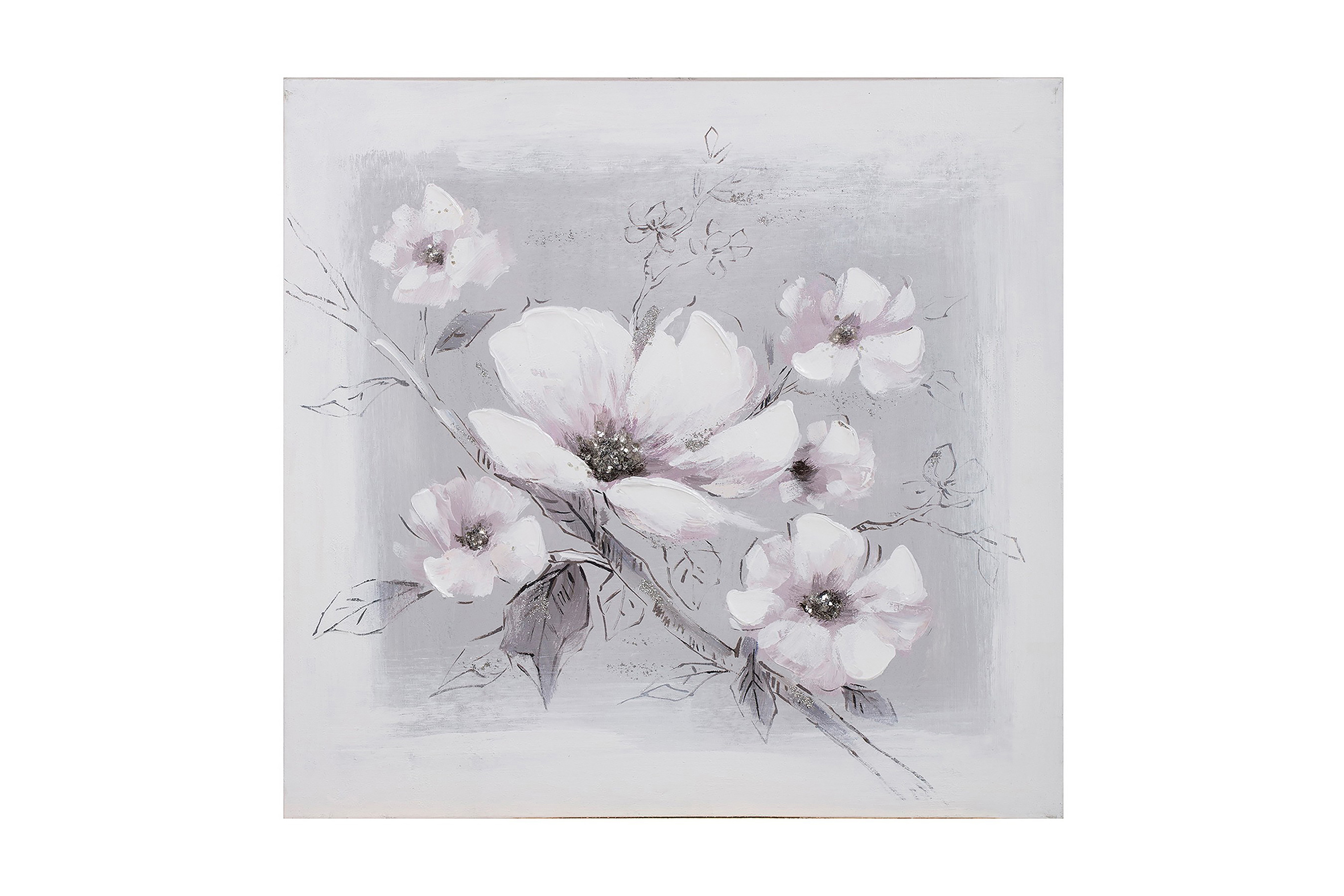 Oljemålning 60x60cm Vita blommor