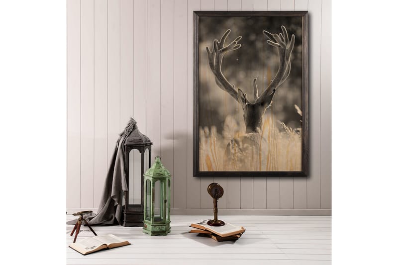 Deer In The Field Painting/Foto Grå/Beige - 50x70 cm - Posters & prints - Djur poster