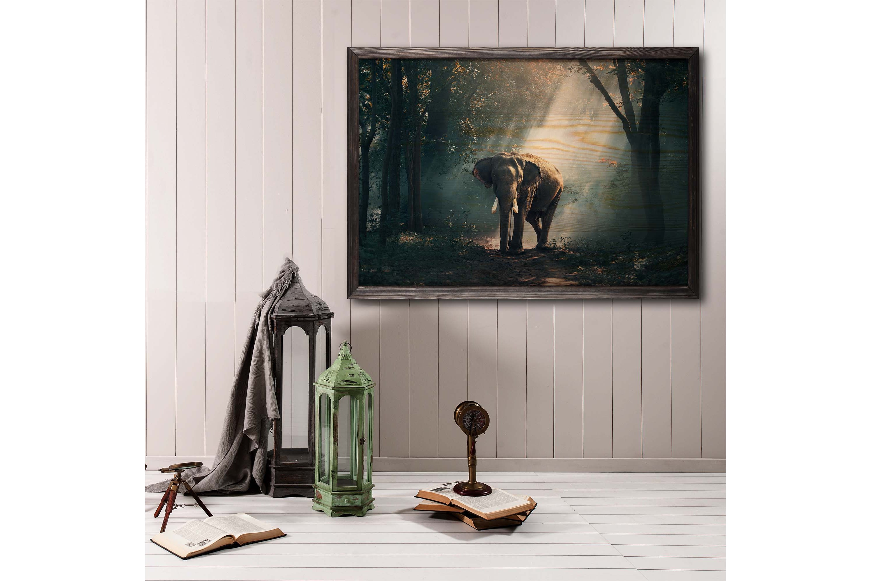 Elephant In The Djungle Foto Grön/Beige 70x50 cm