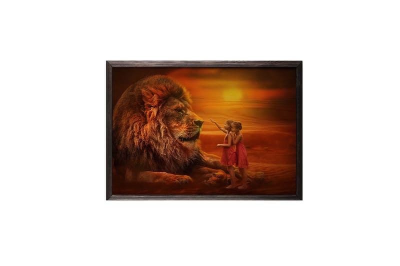 Girls Looking At Lion Foto Orange - 70x50 cm - Inredning - Tavlor & posters - Posters & prints - Fotografiska posters