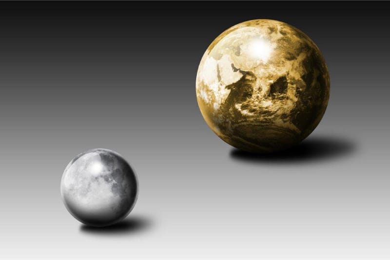 Gold Moon And Earth Illustration Svart/Guld/Grå - 50x70 cm - Posters & prints - Astronomi & rymden poster - Poster barnrum