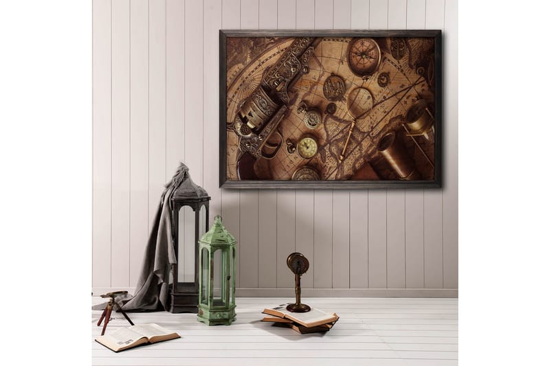 Historical Map, Compass & Watch Foto Beige/Brun - 70x50 cm - Inredning - Tavlor & posters - Posters & prints - Fotografiska posters