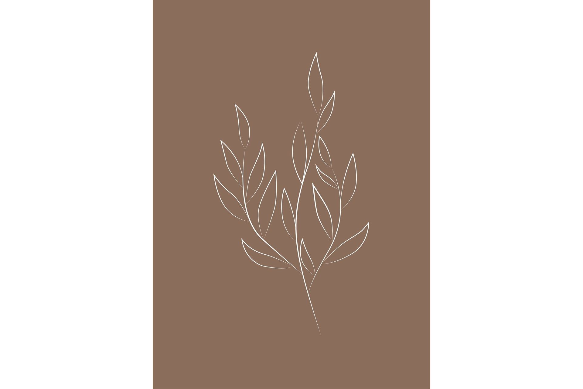 Poster Drawed leaf 50x70 cm - Brun