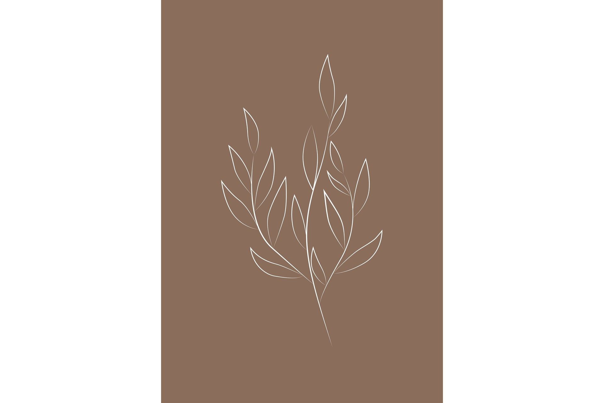 Poster Drawed leaf 70x100 cm - Brun