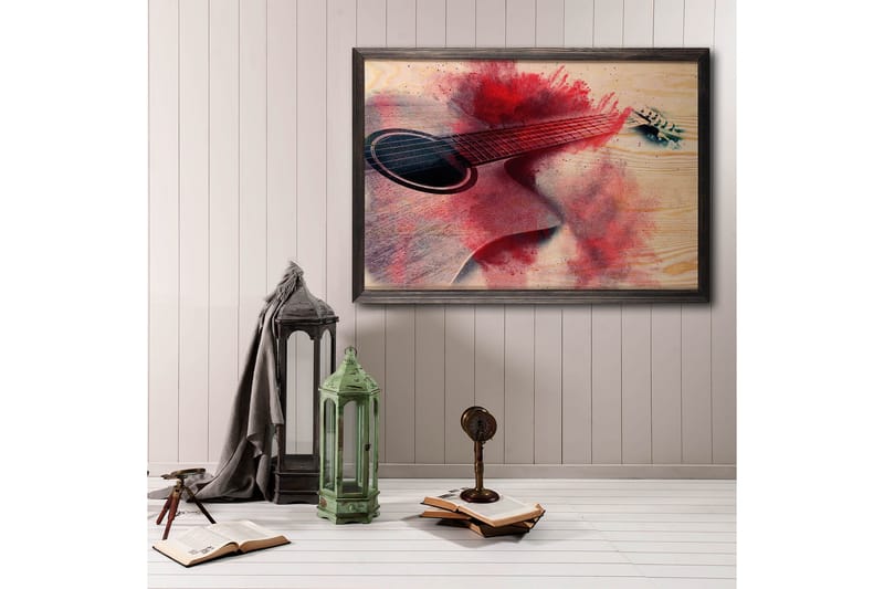 Red Splashed Guitar Illustration Röd/Beige - 50x35 cm - Inredning - Tavlor & posters - Posters & prints