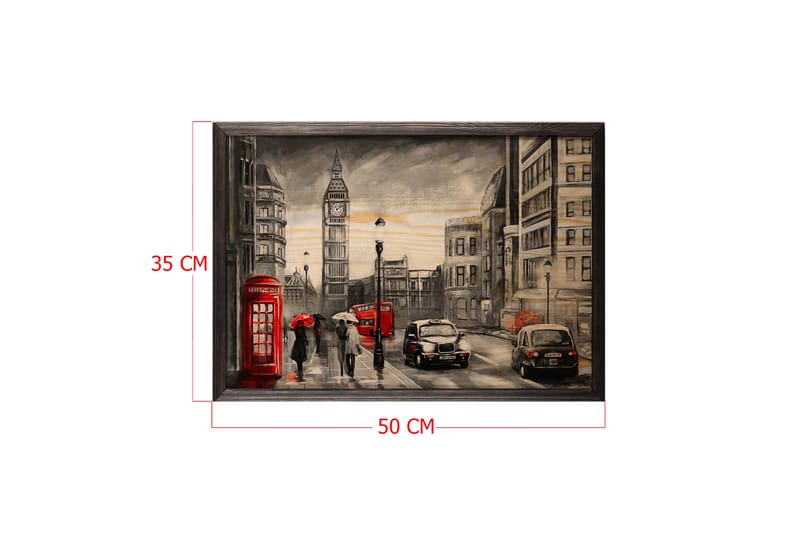 Vintage London Illustration Grå/Svart/Röd/Beige - 50x35 cm - Posters & prints