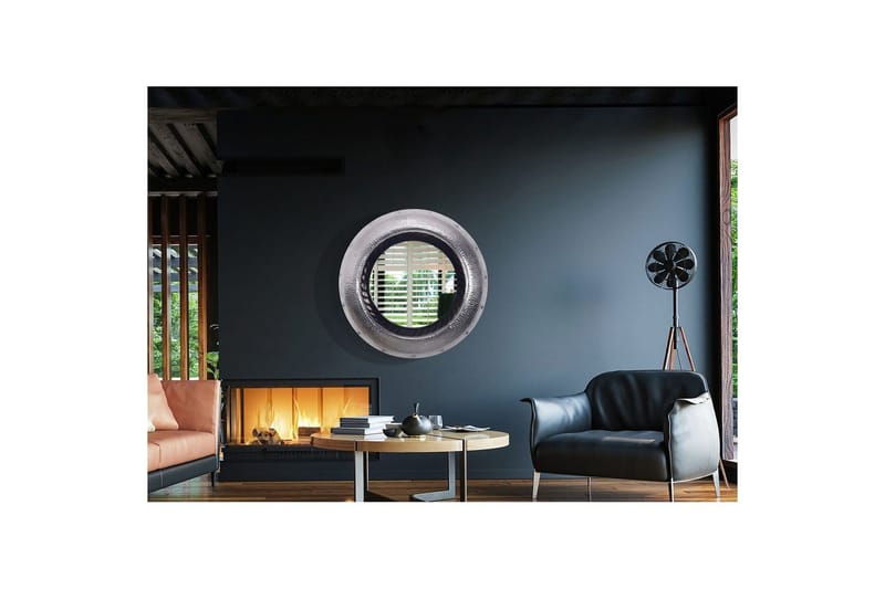 Spegel Wohnling Modern vågig metallram rund 74 cm - Inredning - Spegel - Hallspegel