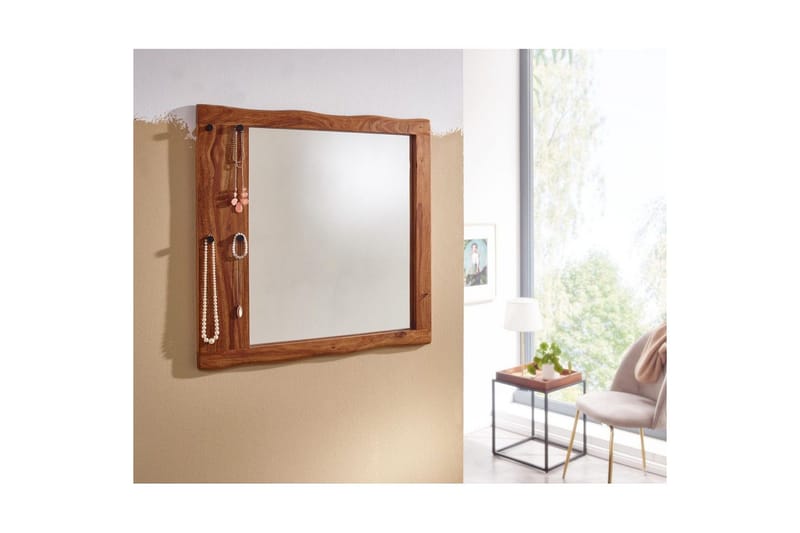 Spegel Wohnling Träkant Solid Träram med Krokar Lantlig Stil - Inredning - Spegel - Hallspegel
