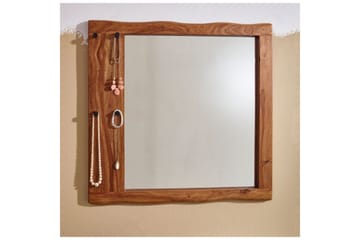 Spegel Wohnling Träkant Solid Träram med Krokar Lantlig Stil - Inredning - Spegel - Hallspegel