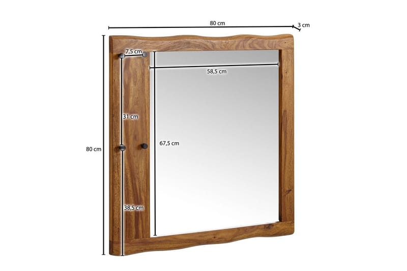Spegel Wohnling Träkant Solid Träram med Krokar Lantlig Stil - Inredning - Spegel - Hallspegel