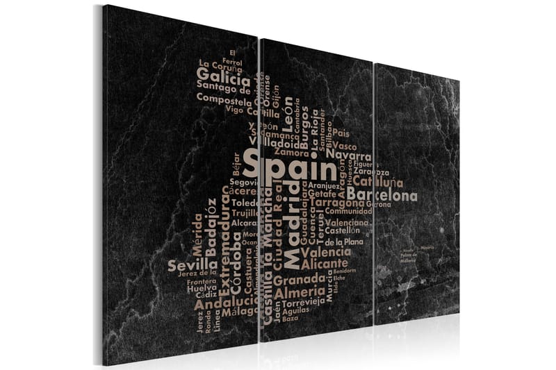 Tavla Text map of Spain on the blackboard triptych 90x60 - Artgeist sp. z o. o. - Canvastavla