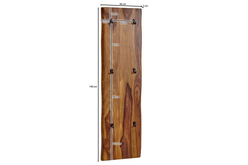 Kapprum Wohnling Väggmonterad klädhängare i massivt trä 2-radig krokslåda - Förvaring - Klädförvaring - Klädhängare - Krokar