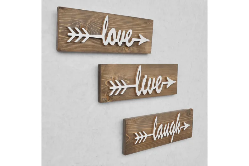 Evila Väggdekoration Love Live Laugh' - Brun - Inredning - Väggdekor - Skylt - Plåtskylt