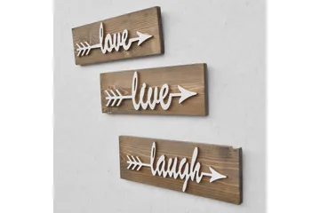 Evila Väggdekoration Love Live Laugh' - Brun - Inredning - Väggdekor - Skylt - Plåtskylt
