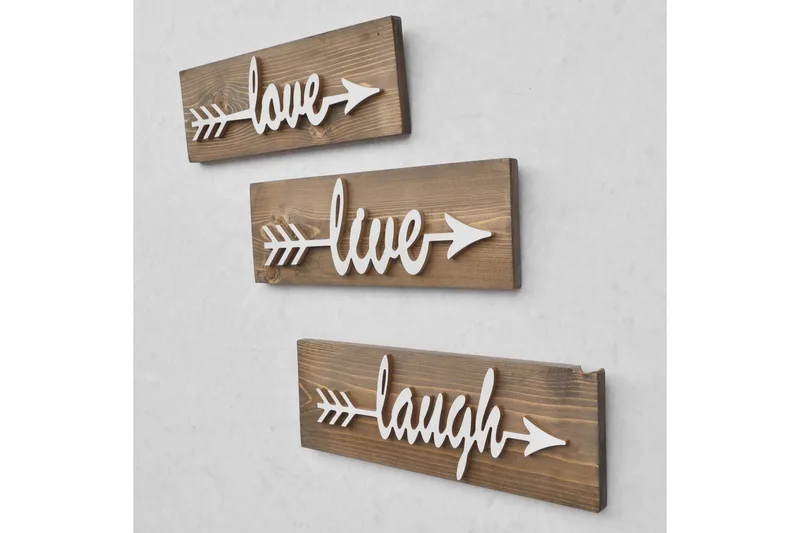 Evila Väggdekoration Love Live Laugh' - Brun - Inredning - Väggdekor - Skylt - Plåtskylt