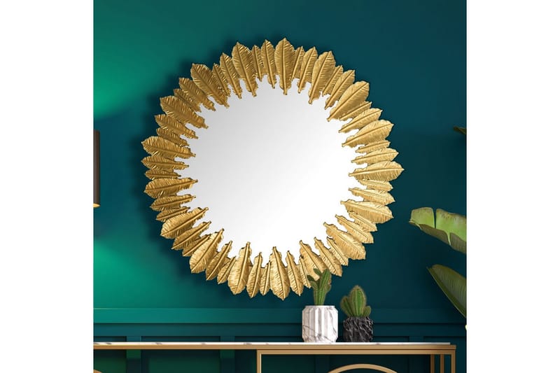 Spegel Wohnling Fjädrar metallram rund 68 cm modern - Inredning - Väggdekor - Dekorplast & kakeldekor